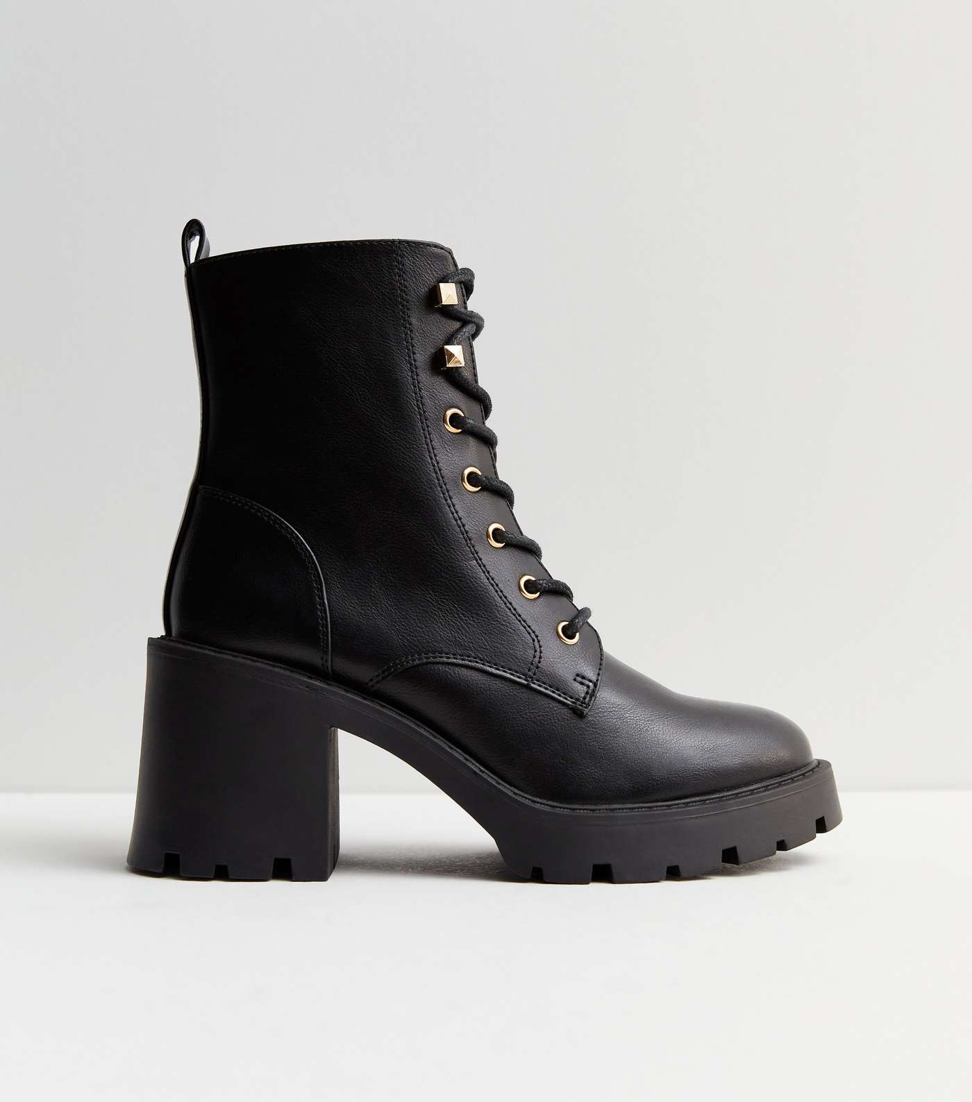 Black Leather-Look Chunky Block Heel Biker Boots | New Look