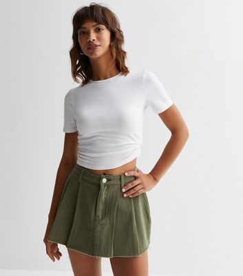 Khaki Twill Pleated Mini Skirt New Look