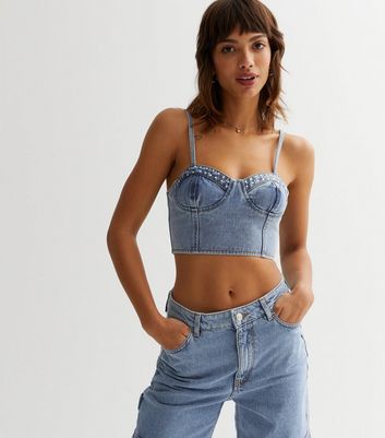 Blue bustier crop store top