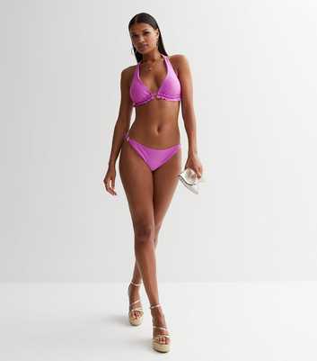Purple Halter Frill Triangle Bikini Top