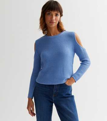 Sunshine Soul Pale Blue Knit Cold Shoulder Jumper