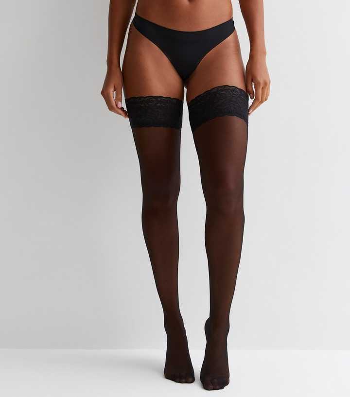 Black Lace Hold Up Fashion Tights