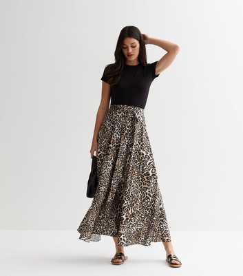 Cameo Rose Brown Leopard Print Belted Midi Skirt