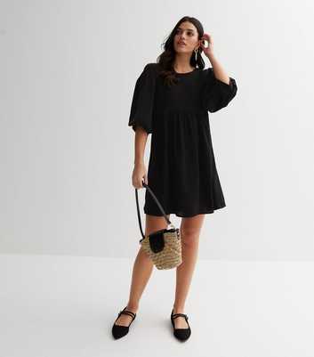 Cameo Rose Black Puff Sleeve Mini Smock Dress