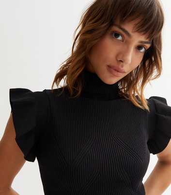 Cameo Rose Black Knit Frill Sleeve Top