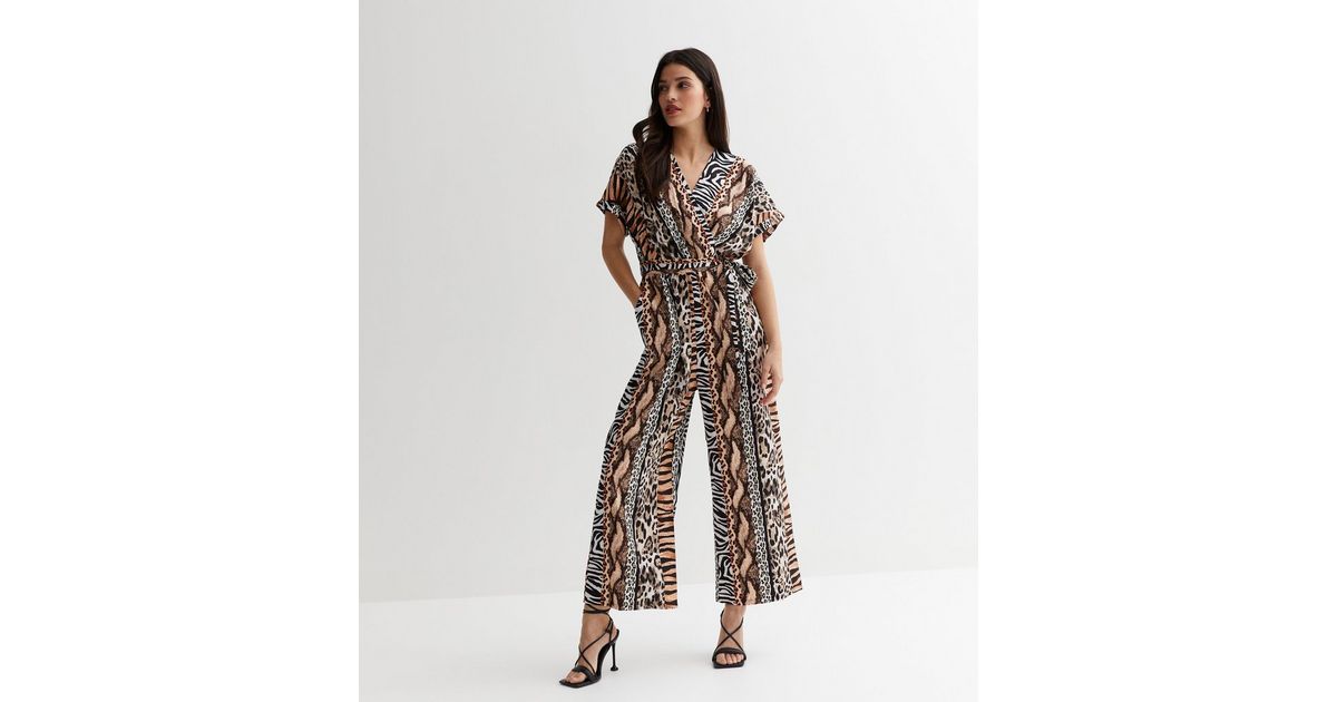 Blue Vanilla Tan Stripe Short Sleeve Jumpsuit New Look