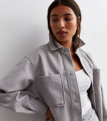 Pale Grey Pocket Front Shacket New Look