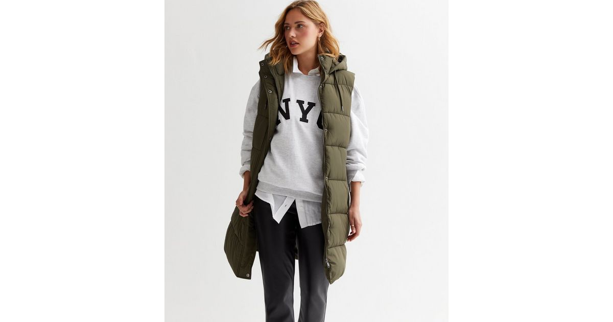 Khaki Green Hooded Wrap Padded Gilet