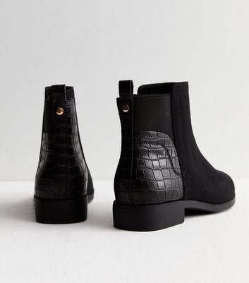 Wide Fit Black Faux Croc Chelsea Ankle Boots New Look