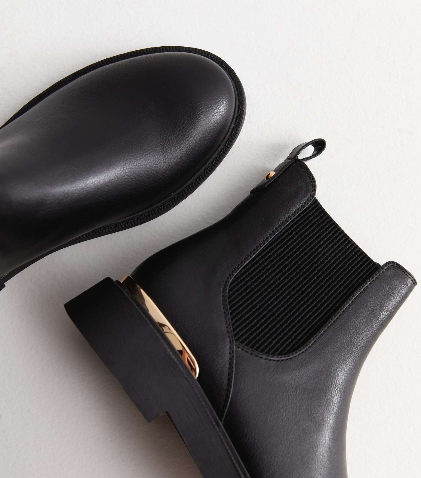 Black Leather-Look Metal Trim Chelsea Boots Image 3