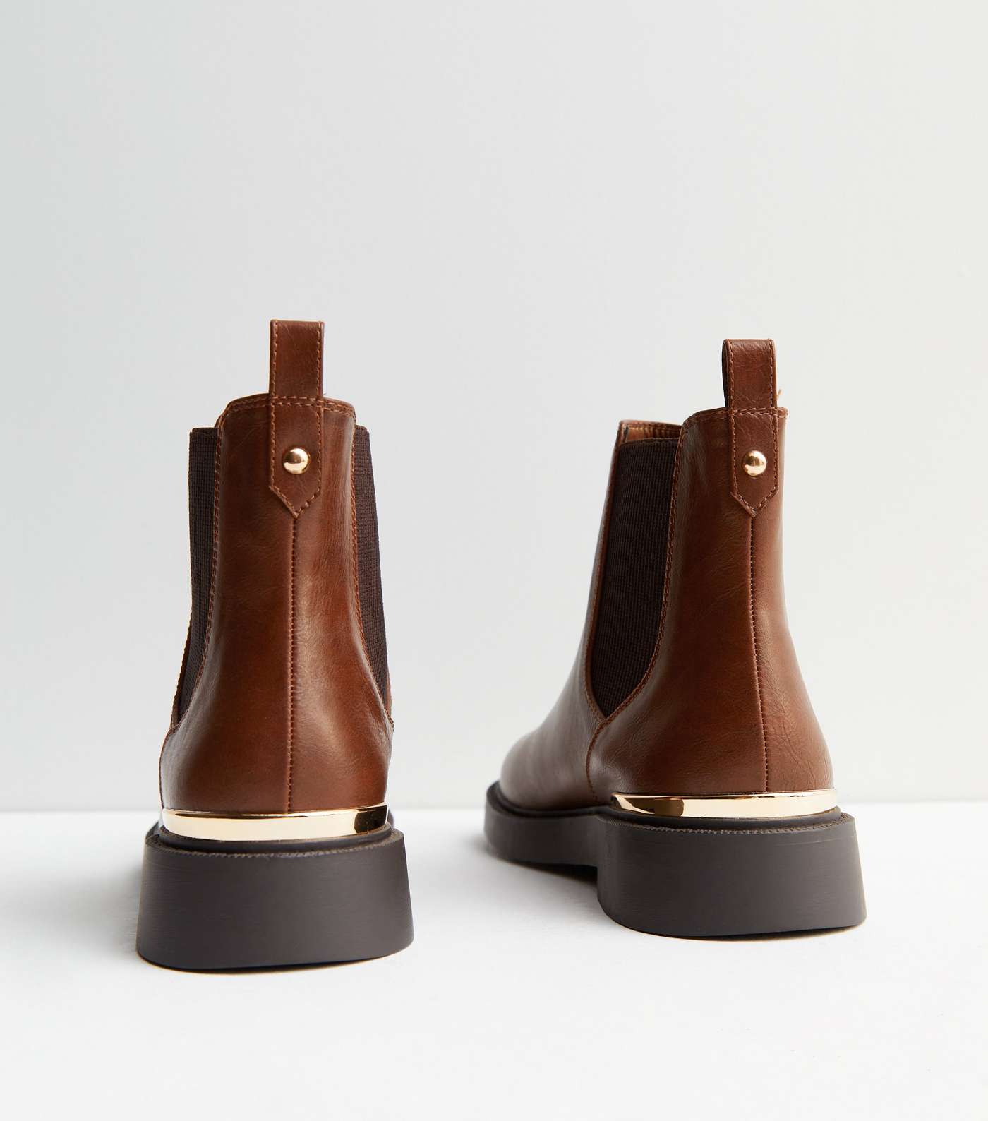 Tan Leather-Look Metal Trim Chelsea Boots Image 4