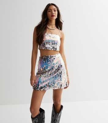 Silver Sequin Mini Skirt