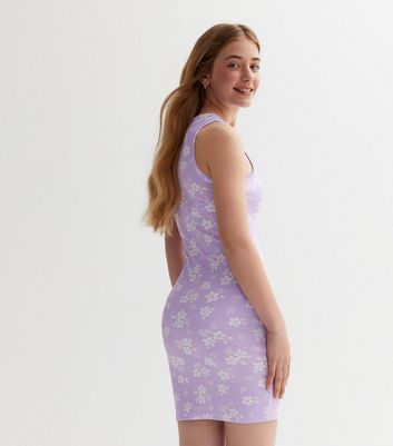 Girls Lilac Floral Racer Mini Dress New Look