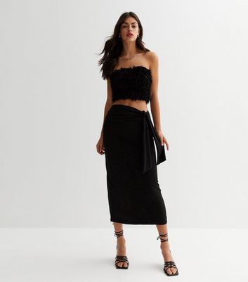 Black Fluffy Bandeau Top New Look