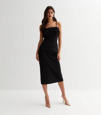 Black square neck strappy best sale midi dress