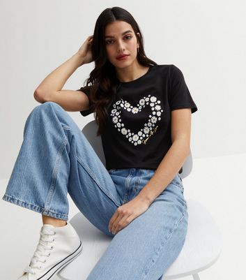 Black Daisy Grow with Love Crew Neck Logo T-Shirt