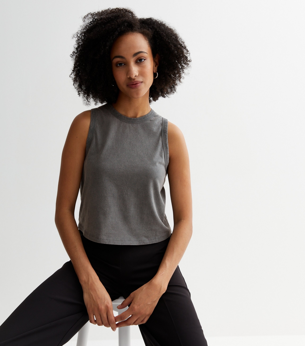 Women's Tall Dark Grey Acid Wash Cut Off Vest Top New Look