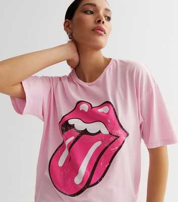 Bright Pink Rolling Stones Logo Oversized T-Shirt