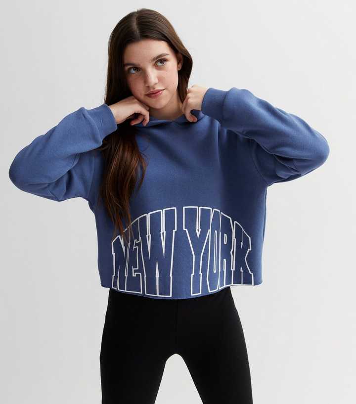 New Look NY slogan sweatshirt dress in blue