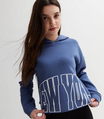 New Look NY slogan sweatshirt dress in blue