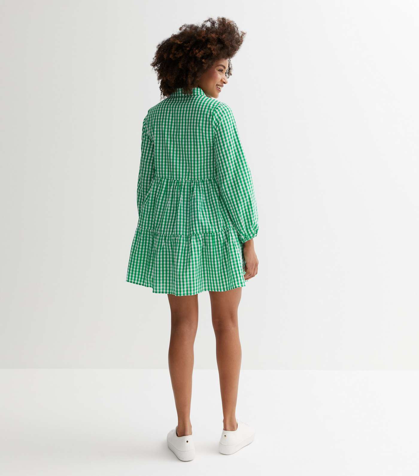 Cutie London Green Check Long Puff Sleeve Mini Smock Dress Image 4