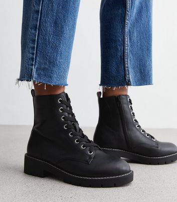 Flat lace up black boots sale