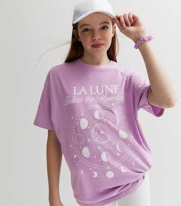 Girls Lilac Celestial La Lune Oversized Logo T-Shirt