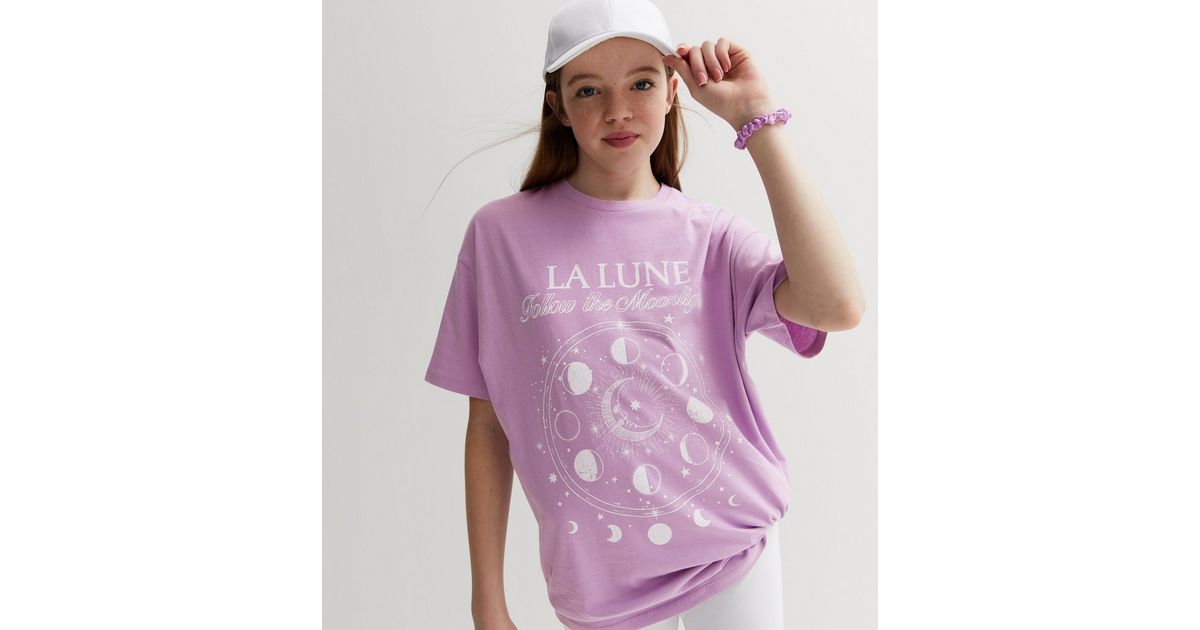 Celestial Lune Look | La T-Shirt Girls Logo Lilac Oversized New