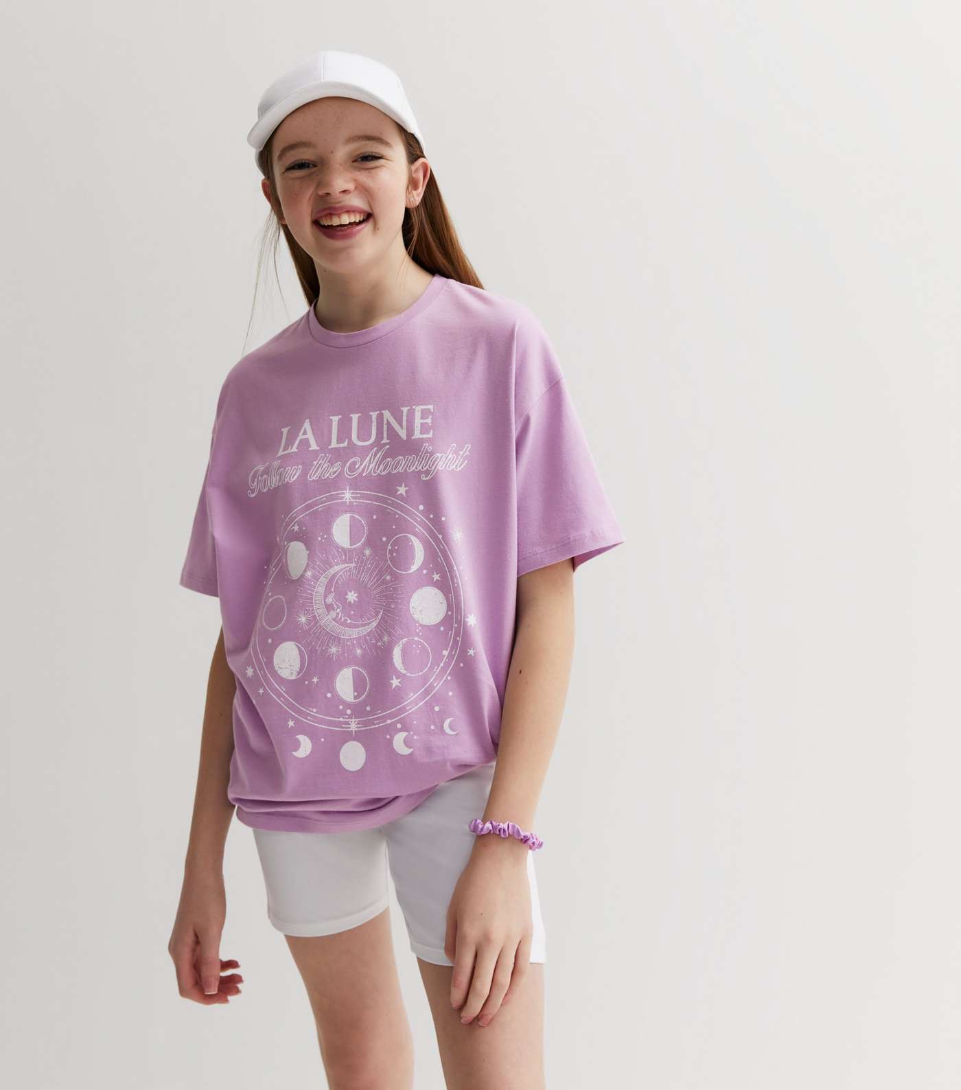 Girls Lilac Celestial La Lune Oversized Logo T-Shirt Image 3