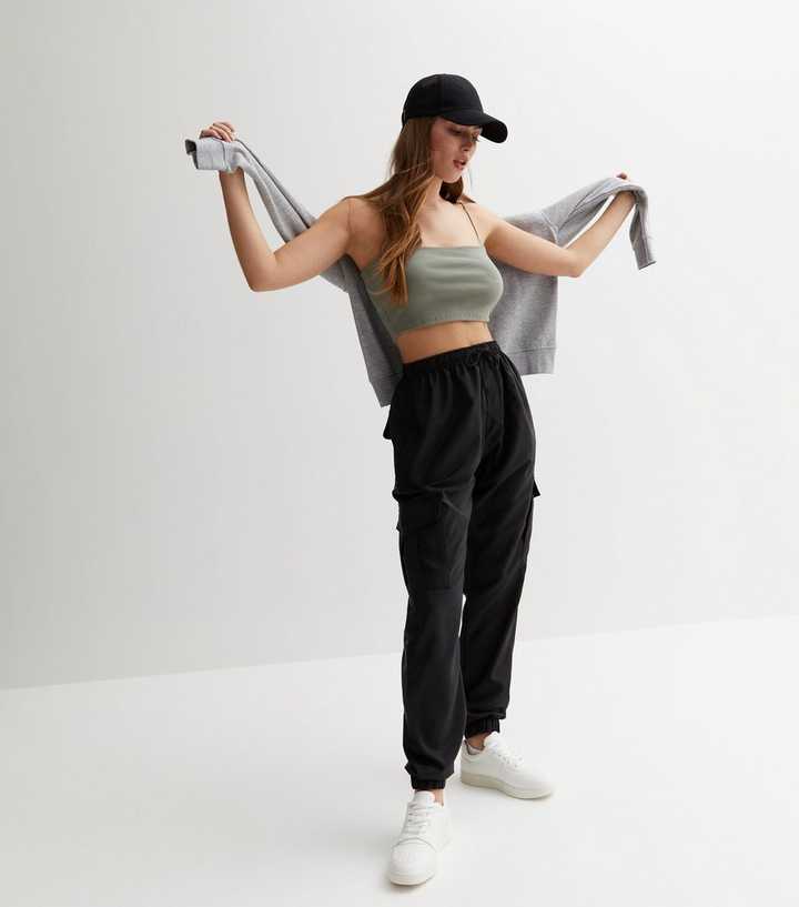 Urban Bliss Black Cuffed Parachute Cargo Trousers
