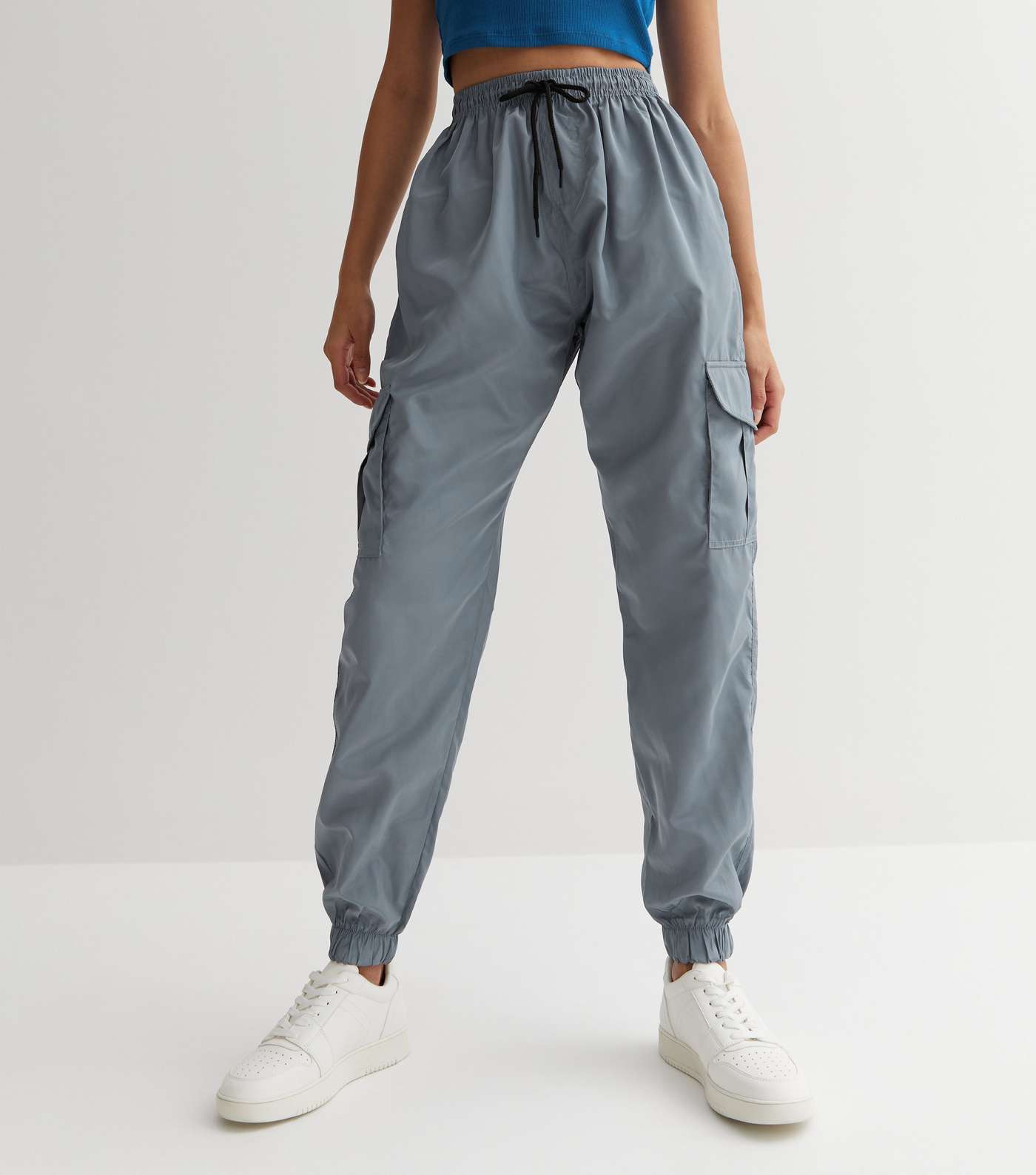 Urban Bliss Pale Grey Cuffed Parachute Cargo Trousers Image 2