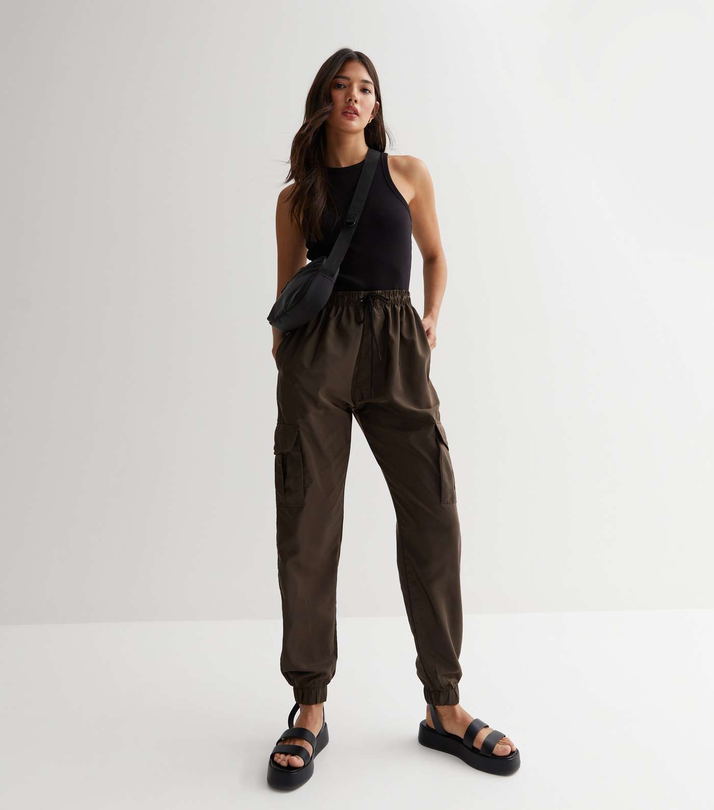 Urban Bliss Olive Cuffed Parachute Cargo Trousers