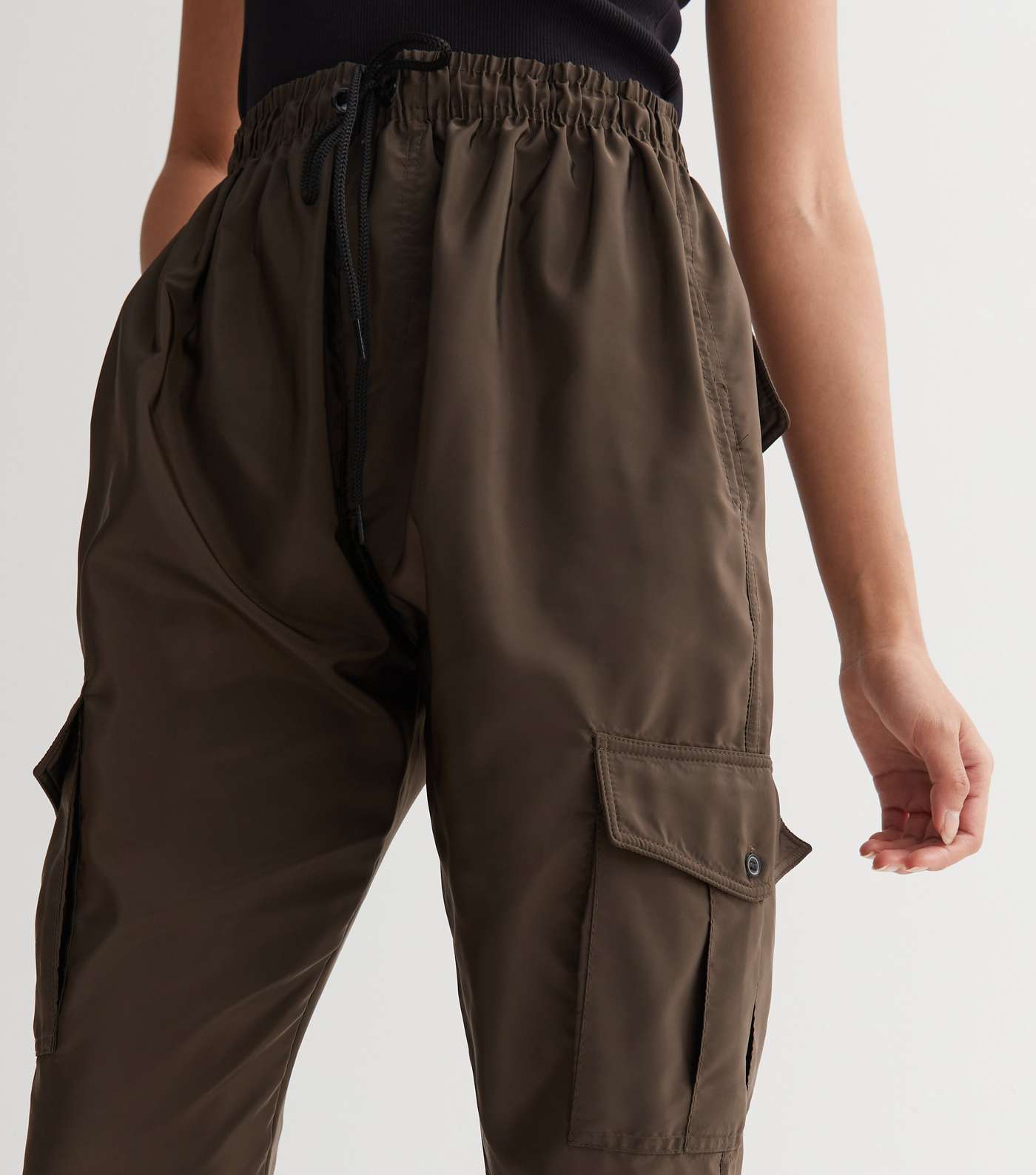 Urban Bliss Olive Cuffed Parachute Cargo Trousers Image 3