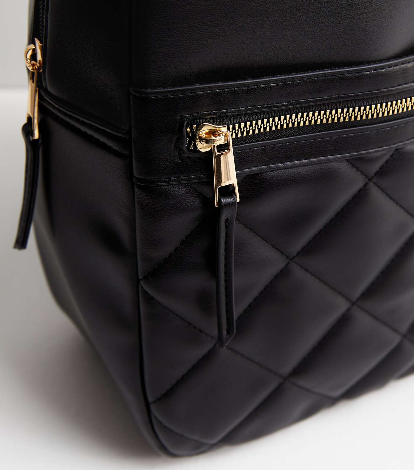 Black Leather-Look Quilted Pocket Front Backpack Image 3