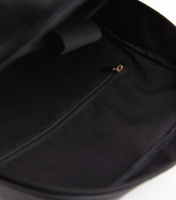 Black Leather-Look Quilted Pocket Front Backpack | New Look
