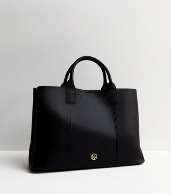Black LeatherLook Laptop Tote Bag New Look