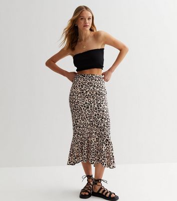 Cameo Rose Off White Animal Print Peplum Midi Skirt New Look