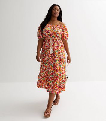 Floral bardot best sale midi dress