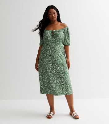 Blue Vanilla Curves Green Bardot Midi Dress