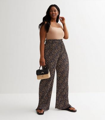 Blue Vanilla Curves Navy Leopard Print Pliss Trousers New Look