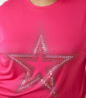 Blue Vanilla Curves Bright Pink Diamante Star T-Shirt New Look
