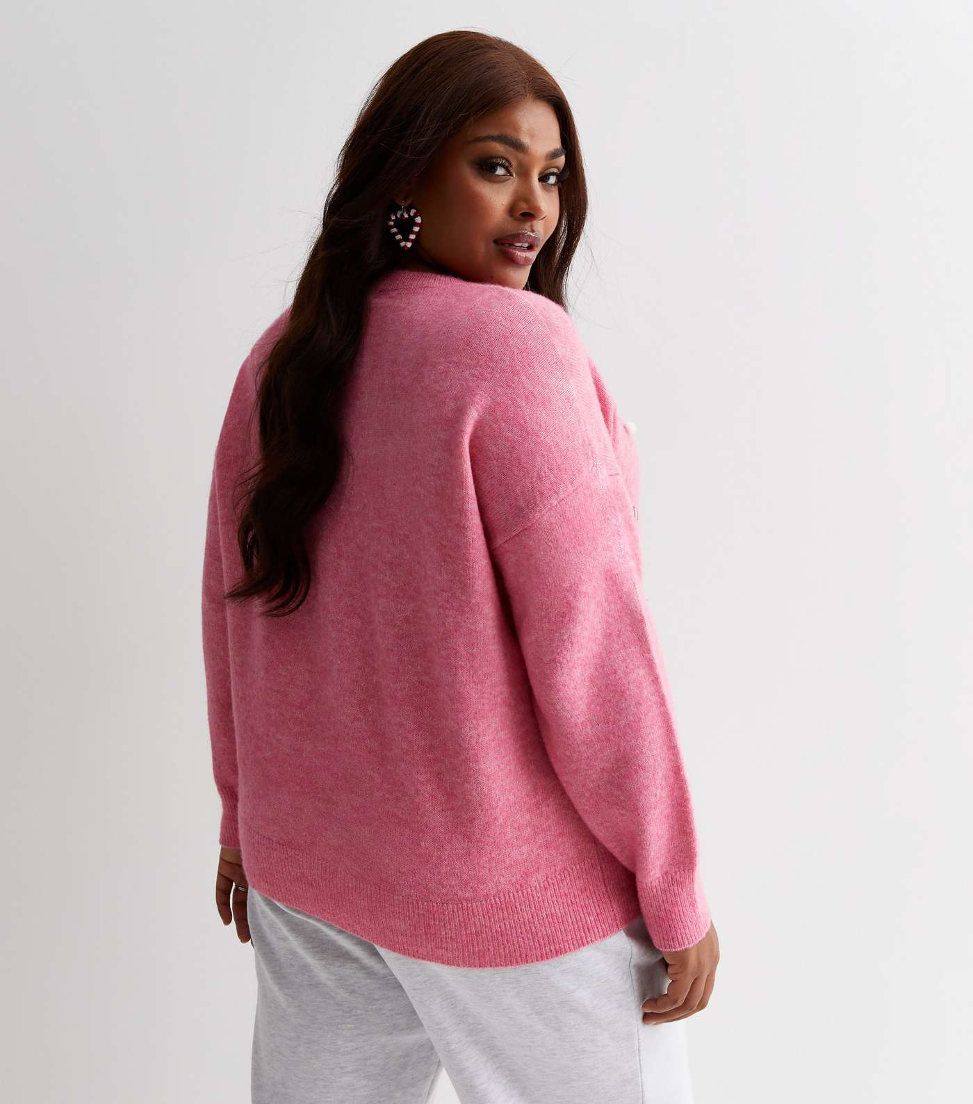 Curves Pink Knit Christmas Pudding Jumper Image 4