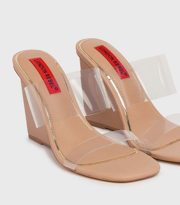 London Rebel Cream Clear Strap Wedge Heel Sandals New Look