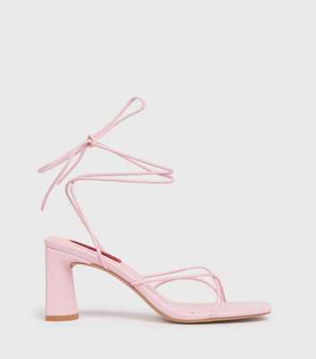 London Rebel Pink Ankle Strap Mid Block Heel Sandals