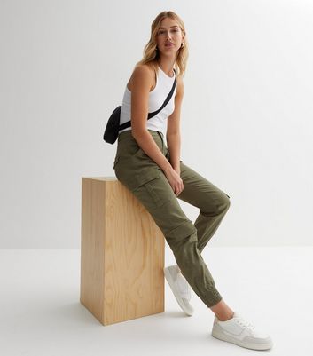 Stone Wide Leg Cargo Trousers  New Look