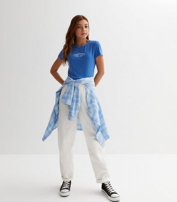 Girls Bright Blue California Logo Lace Trim T-Shirt New Look