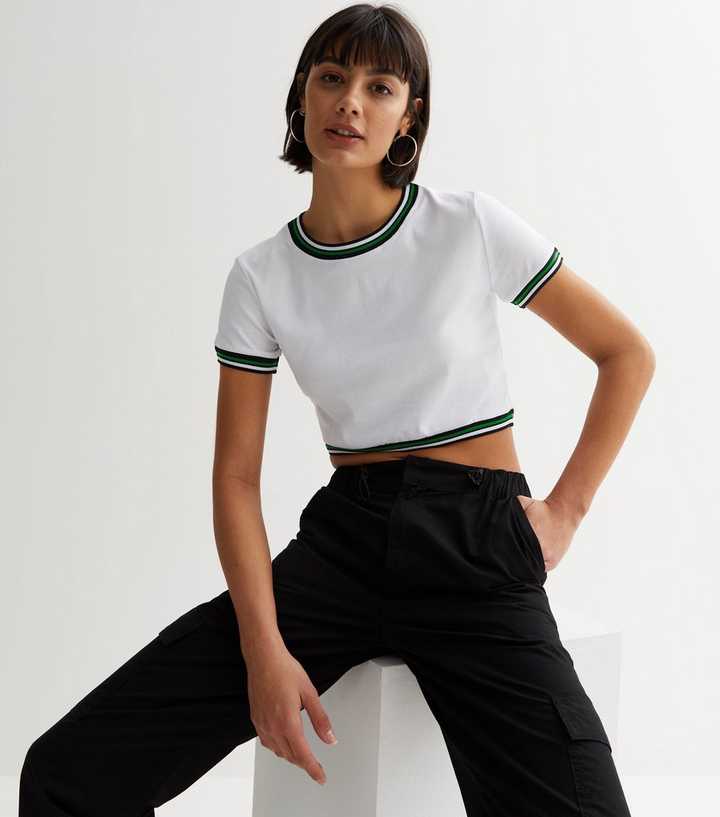 white t shirt with black trim