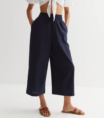 Buy Women Navy Blue Slim Fit Solid Regular Cropped Trousers online   Looksgudin