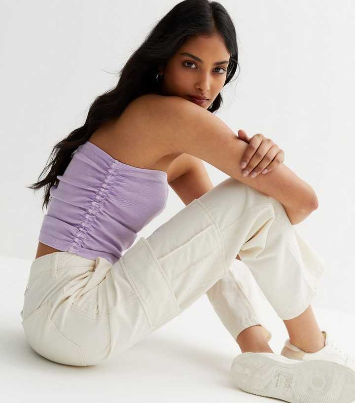 Lilac Acid Wash Ruched Bandeau Top