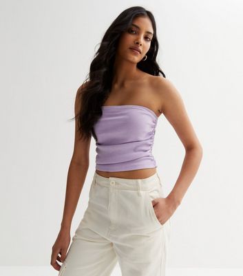 Lilac Acid Wash Ruched Bandeau Top New Look